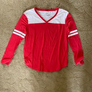 VS PINK Red and White Long Sleeve Tee